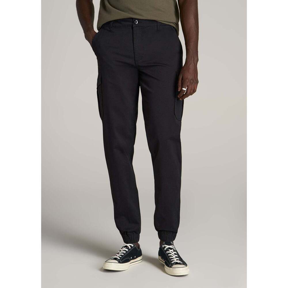 American Tall TAPERED-FIT Stretch Cotton Cargo Jogger Pants for Tall Men in Blac